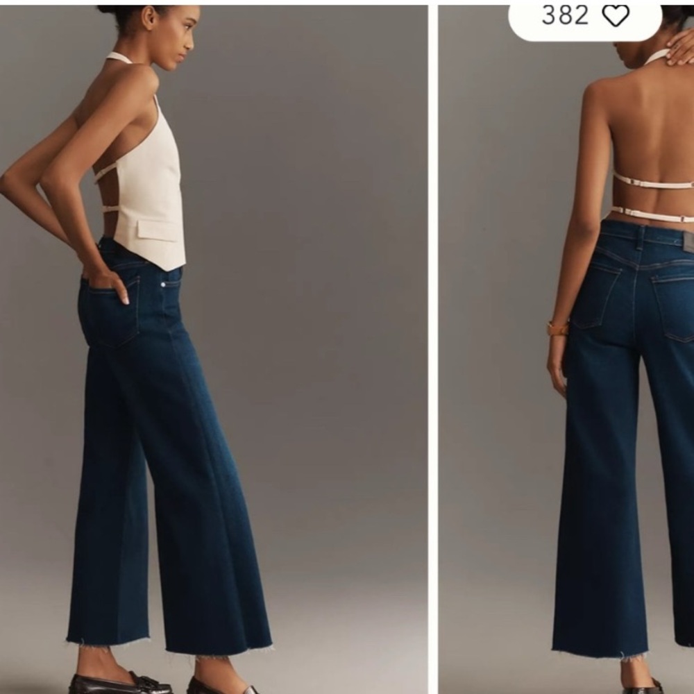 New Citizens of Humanity Lyra Dark Wide Leg Blue Indigo Raw Hem Cropped Jeans 29 - Picture 2 of 5